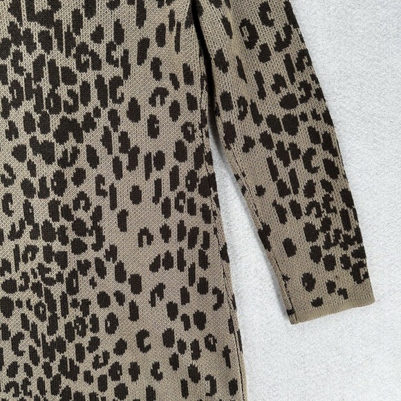 Chicos Leopard Cardigan Sweater Womens 0 SMALL Wool Brown Long Sleeve Long Line - Picture 9 of 14